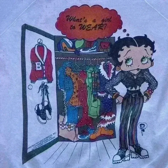 Vintage White FREEZE 1994 Betty Boop Crewneck All Over Print Sweatshirt Size XL - Picture 9 of 9
